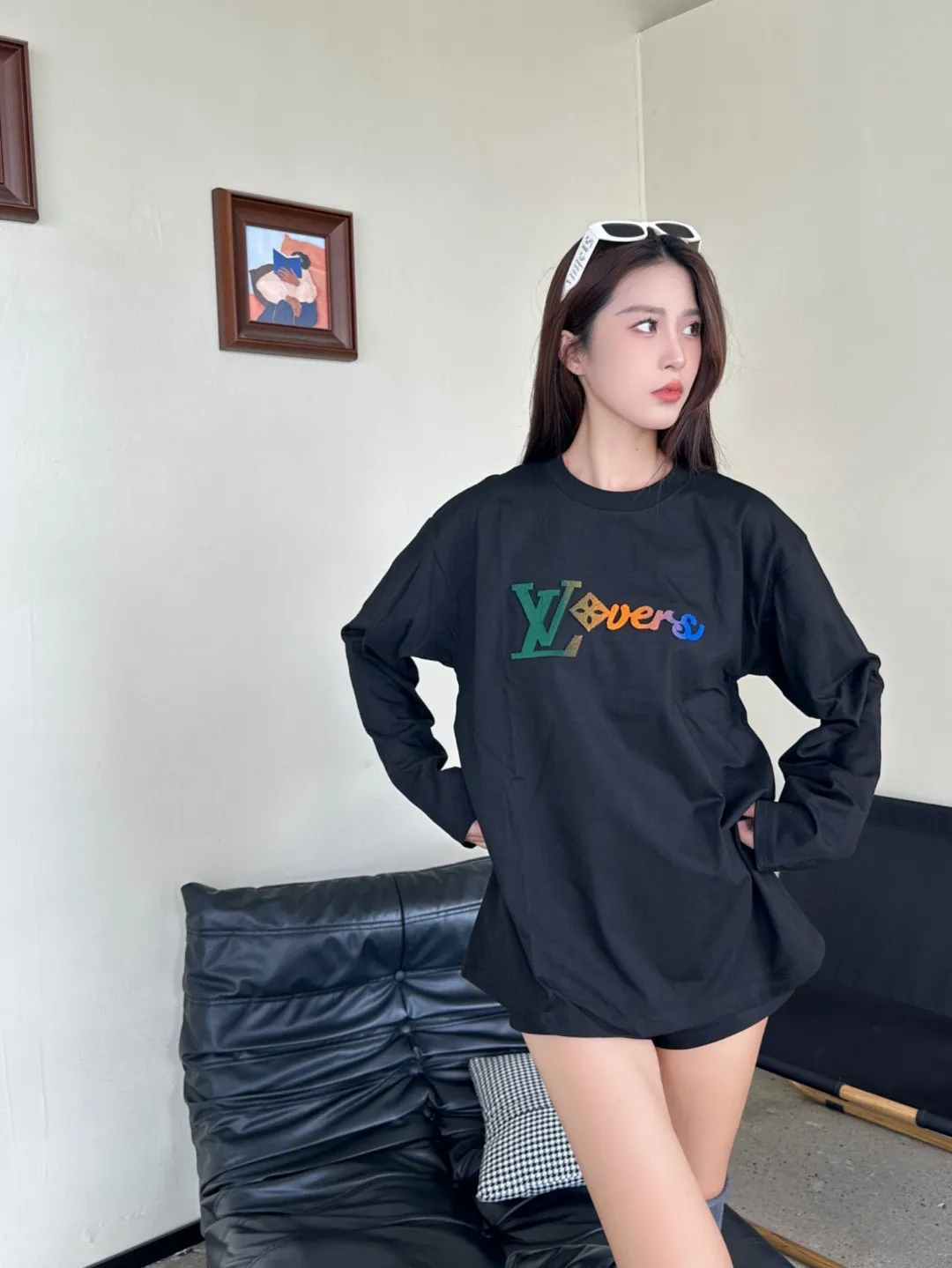 Louis Vuitton/Louis Vuitton 25Fw color gradient logo toothbrush sleeve long-sleeved T-shirt